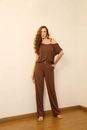 Calça Wide Leg Em Malha Texturizada Com Cinto