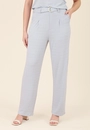 Calça Wide Leg Em Malha Texturizada Com Cinto