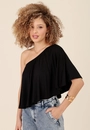 Blusa Ombro Só Com Babados Em Malha Crepe