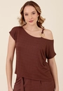 Blusa Em Malha Texturizada Manga Curta Ombro Argola