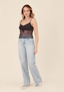 Blusa Em Tule Poá Com Alça E Busto Franzido