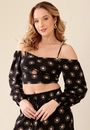 Blusa Cropped Ombro A Ombro Em Viscose Estampada Magia do Sol