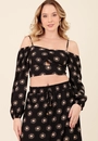 Blusa Cropped Ombro A Ombro Em Viscose Estampada Magia do Sol