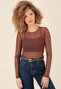 Blusa Em Tule Manga Longa Decote Redondo