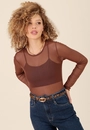 Blusa Em Tule Manga Longa Decote Redondo
