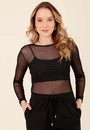 Blusa Em Tule Manga Longa Decote Redondo