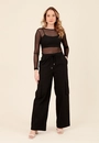 Blusa Em Tule Manga Longa Decote Redondo