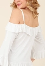 Blusa Em Malha Crepe Manga 3/4 Ombro Vazado Babados