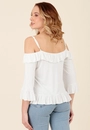 Blusa Em Malha Crepe Manga 3/4 Ombro Vazado Babados