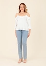Blusa Em Malha Crepe Manga 3/4 Ombro Vazado Babados