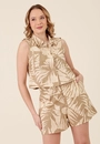 Short Em Linho Bolso Folhagem Neutra