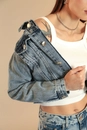 Jaqueta Jeans Cropped Barra Desfiada
