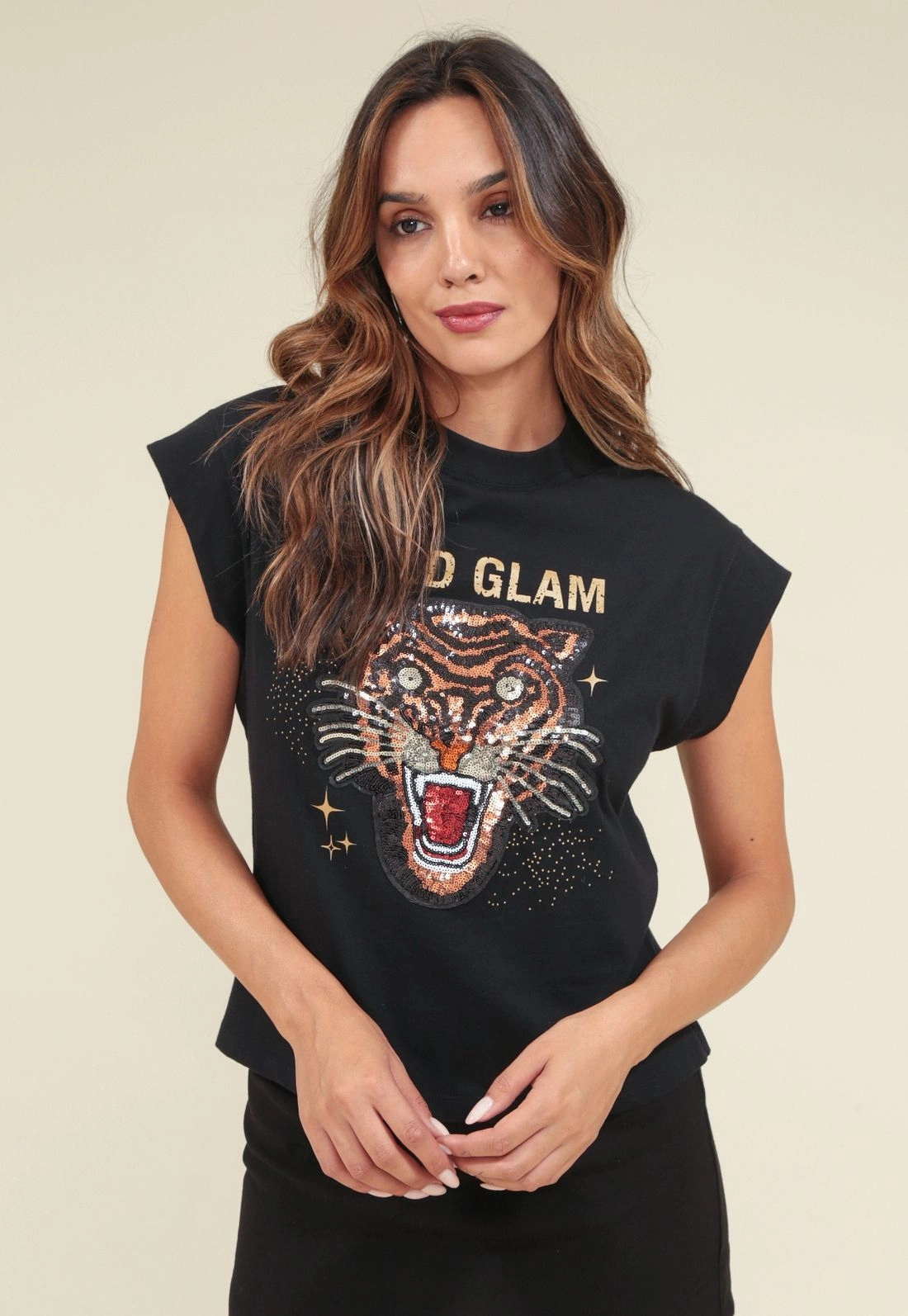 Blusa  Muscle Tee Com Aplique Tigre Em Meia Malha