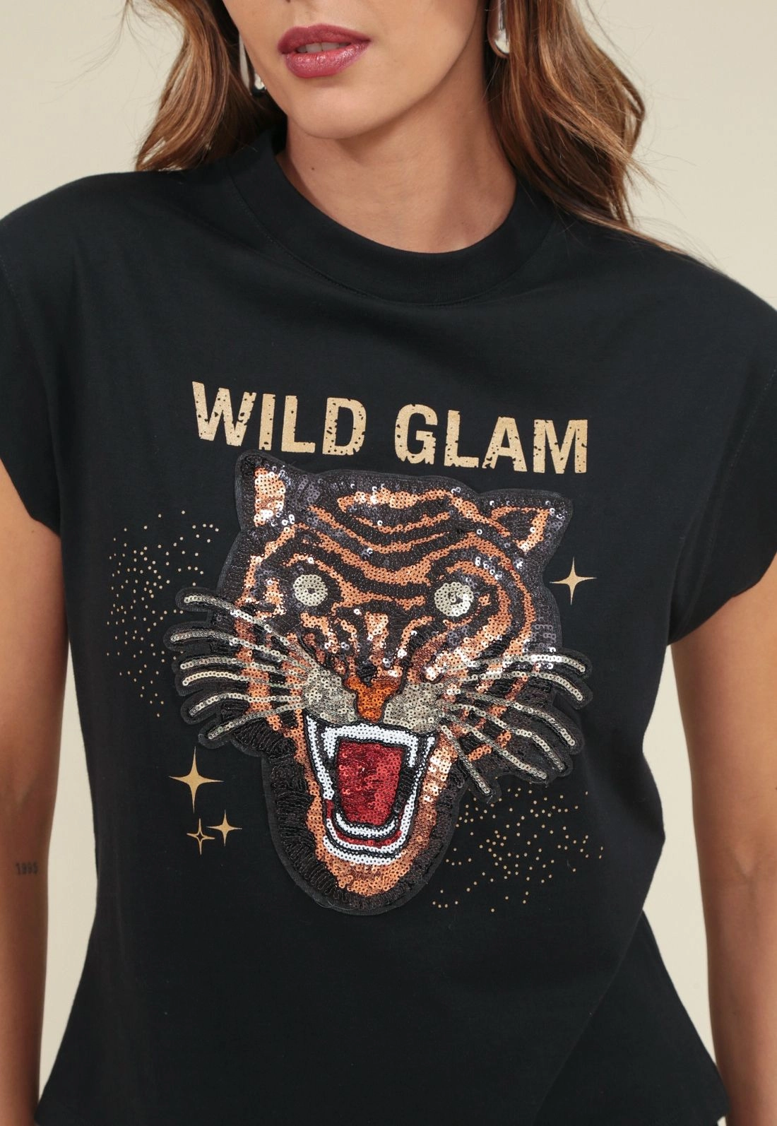 Blusa  Muscle Tee Com Aplique Tigre Em Meia Malha