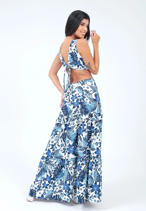 Vestido Crepe Sem Manga Longo Estampado