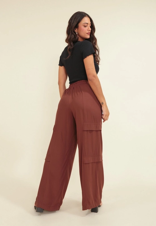 Calça Viscose Twill Pantalona Recorte