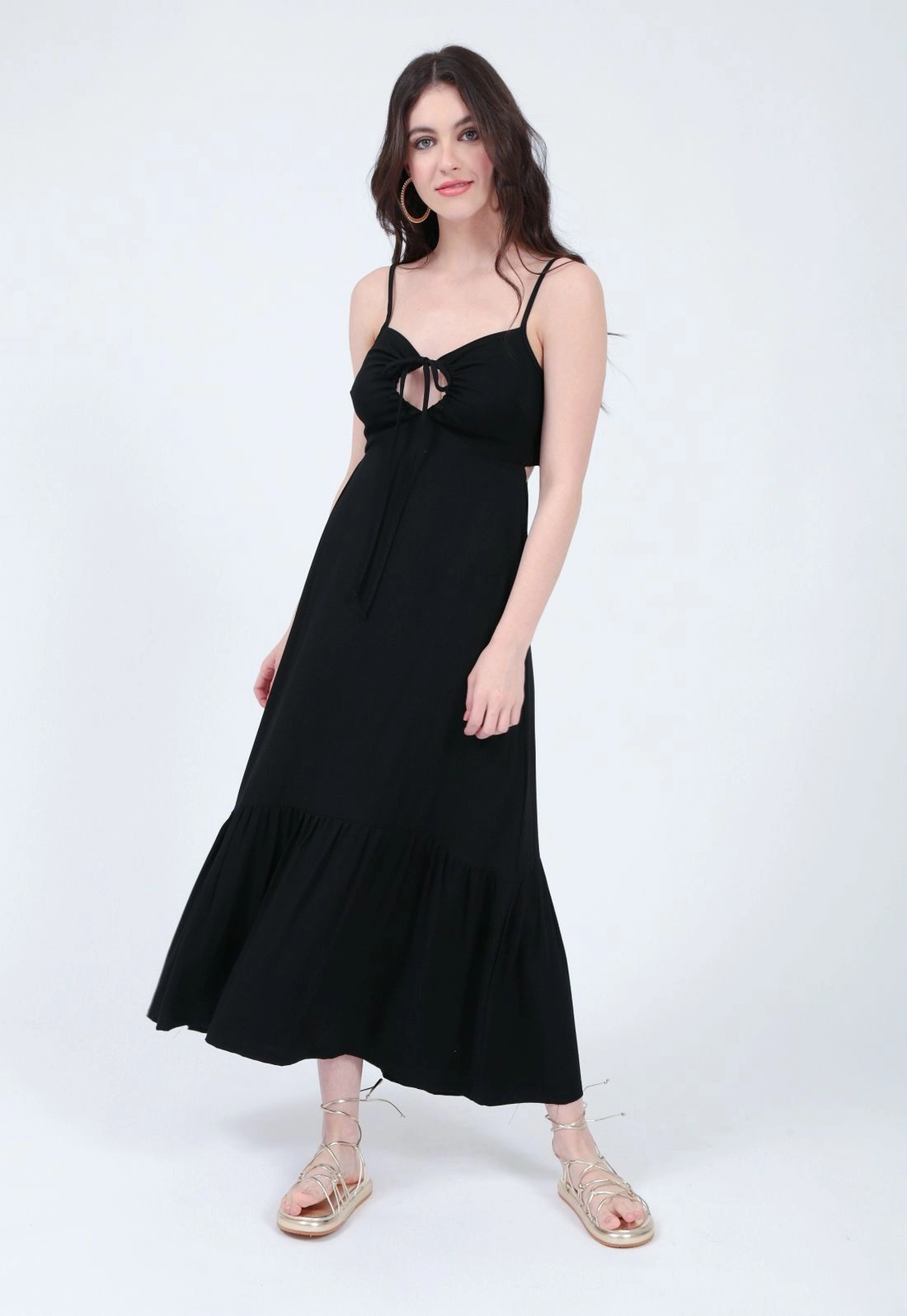 Vestido Viscose Alça Midi Amarração