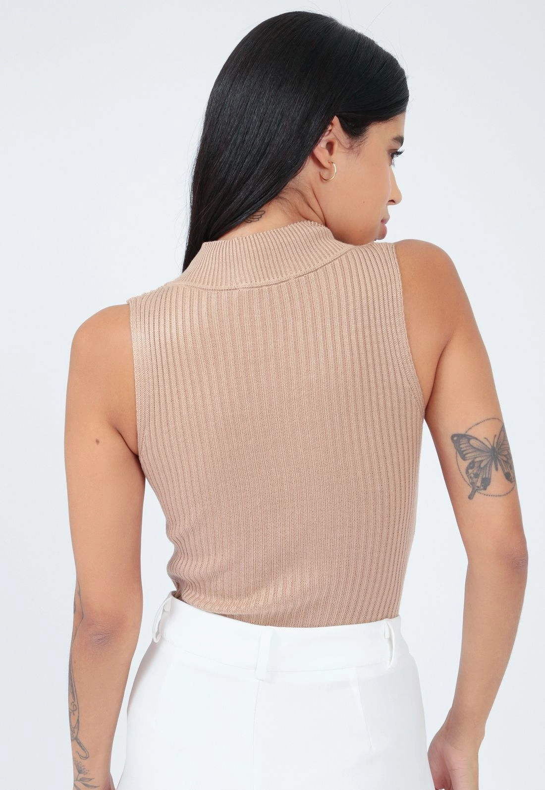 Blusa Tricô Sem Manga Gola Alta Basica