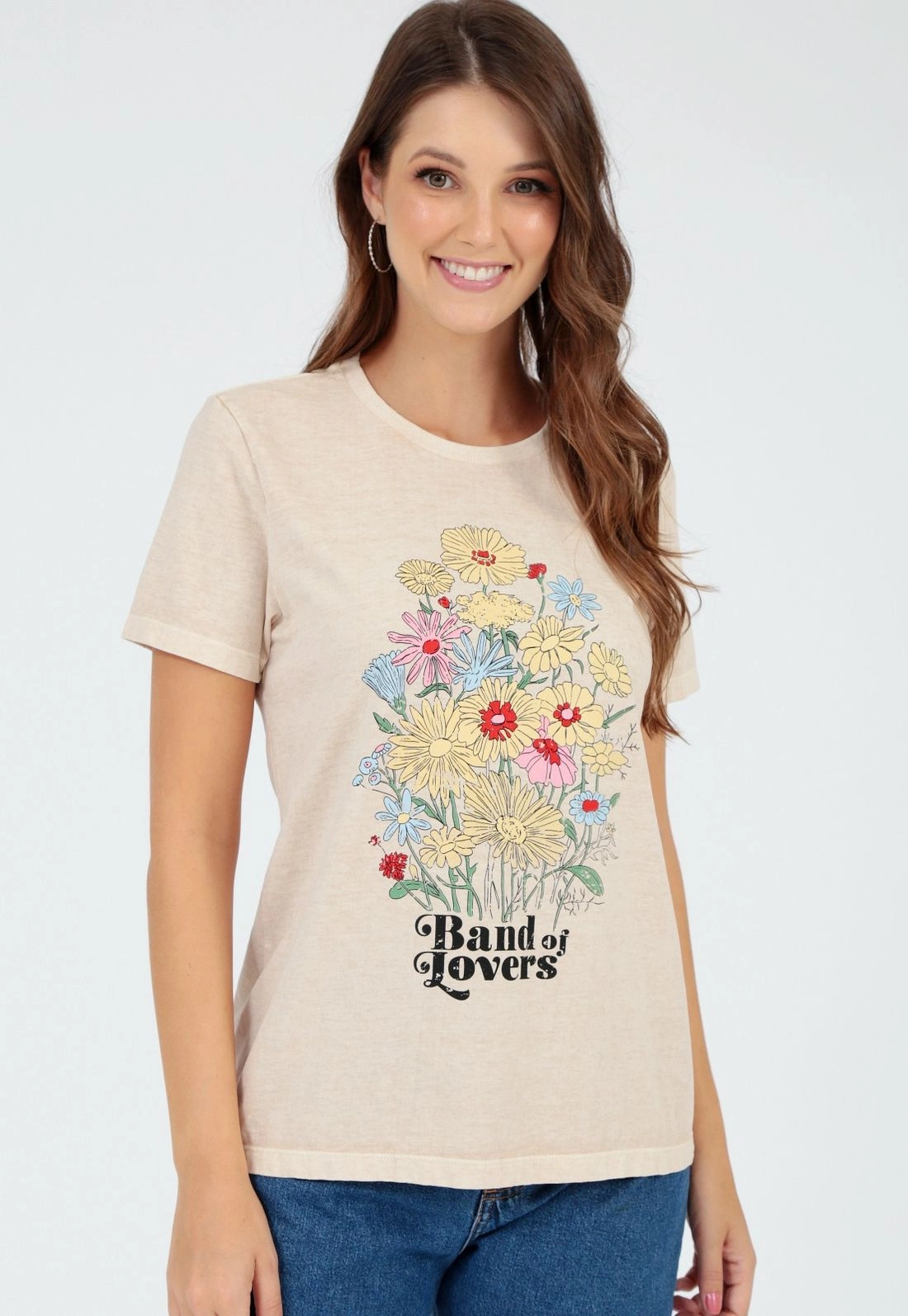 Blusa T-Shirt Manga Curta Flores