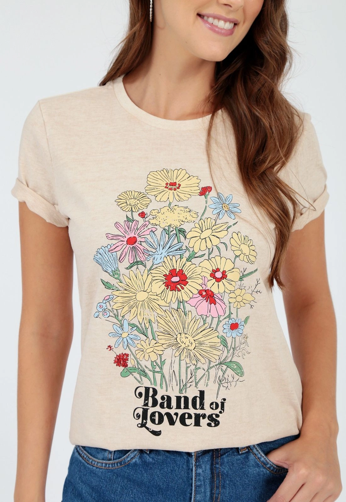 Blusa T-Shirt Manga Curta Flores