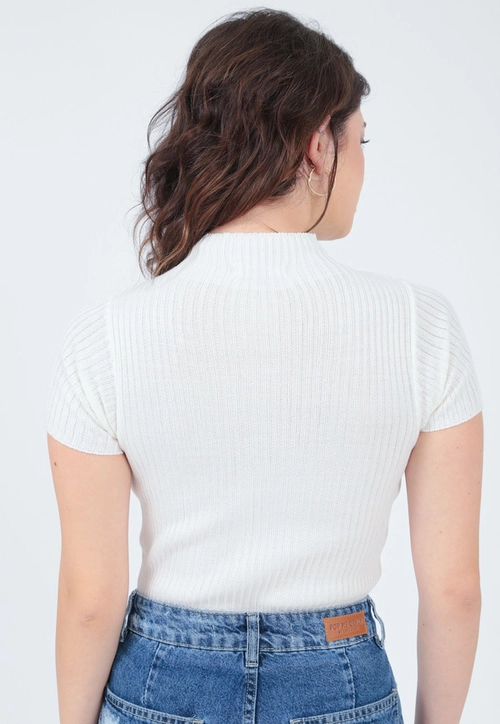 Blusa Tricô Manga Curta Gola Alta Basica