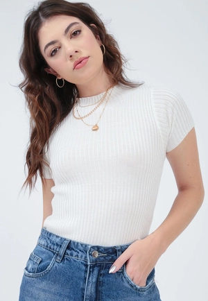 Blusa Tricô Manga Curta Gola Alta Basica