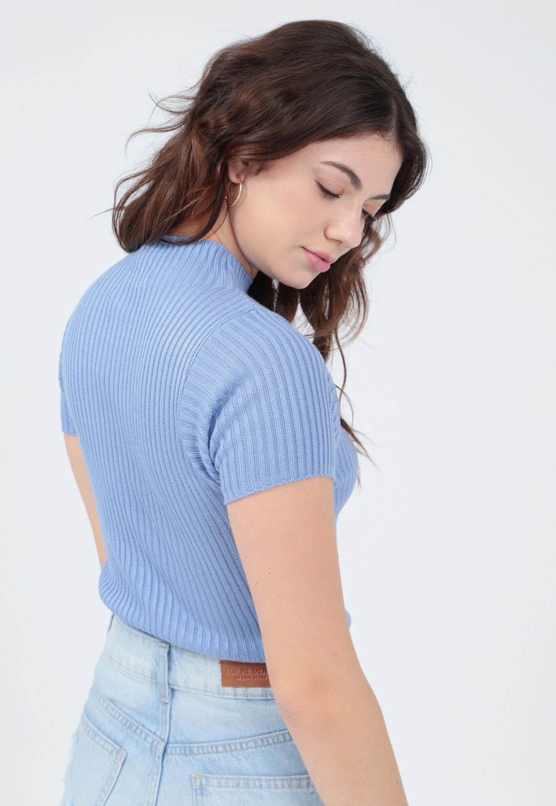 Blusa Tricô Manga Curta Gola Alta Basica