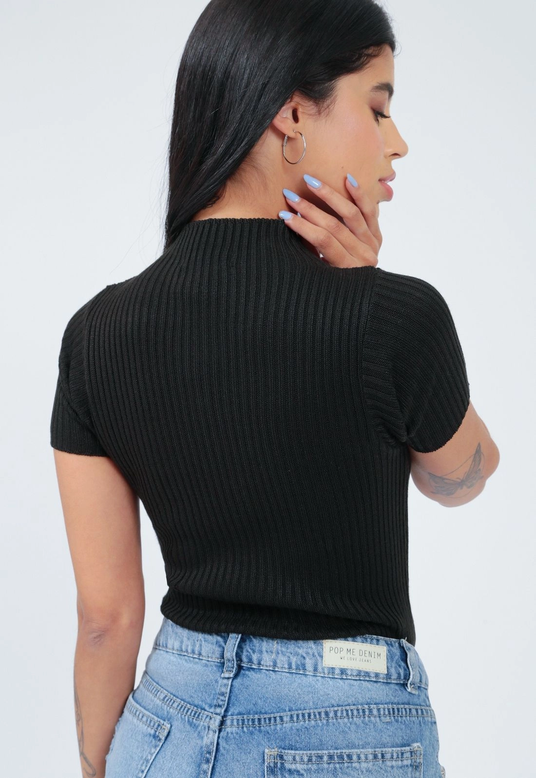 Blusa Tricô Manga Curta Gola Alta Basica