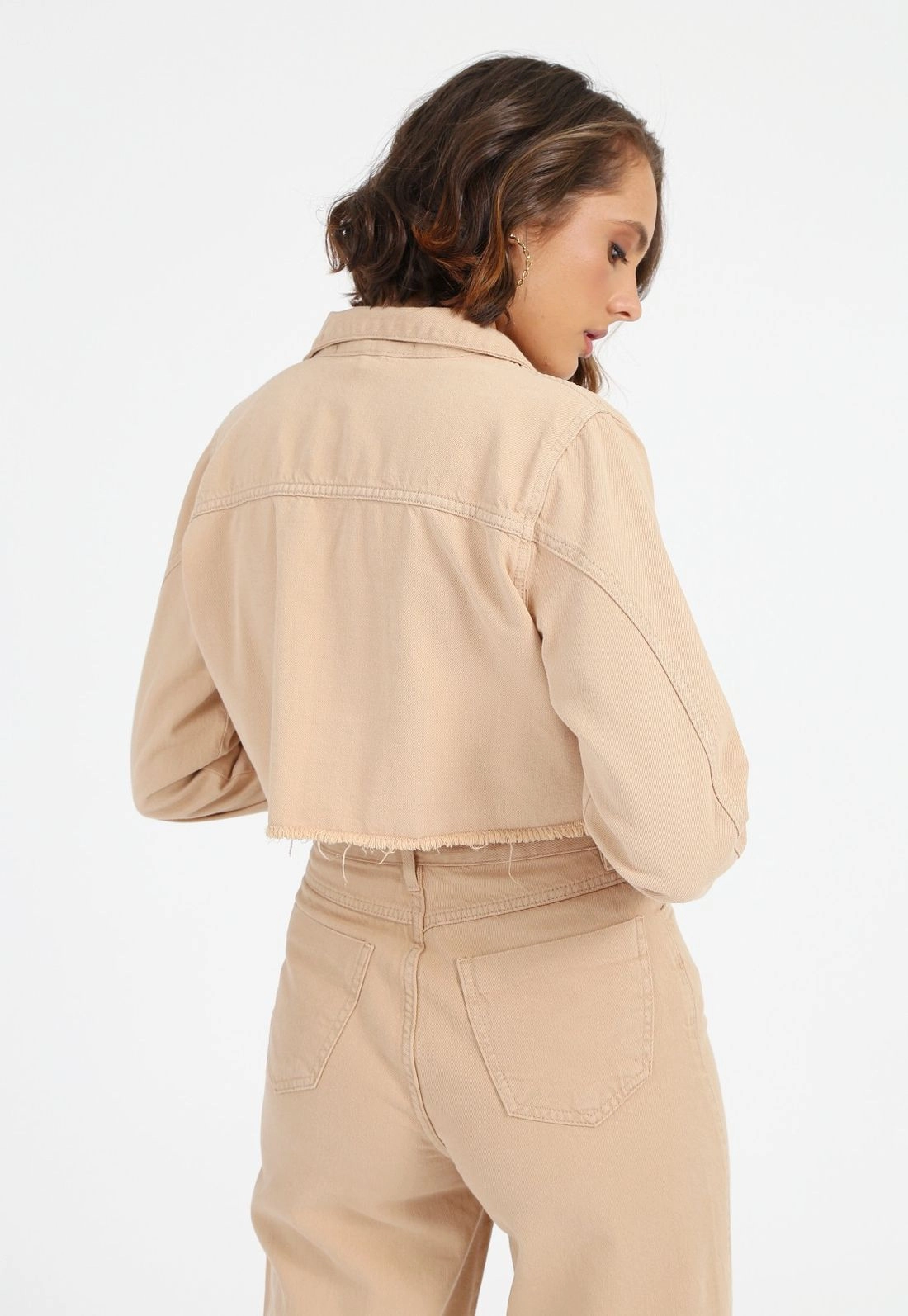 Jaqueta Cropped Sarja Botão