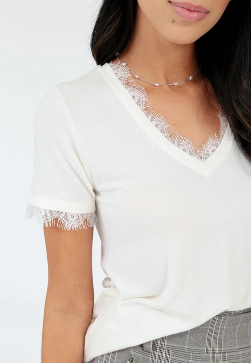Blusa Tricô Decote V Renda