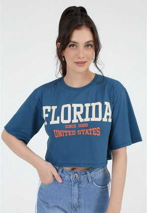 Blusa Cropped Manga Curta Florida