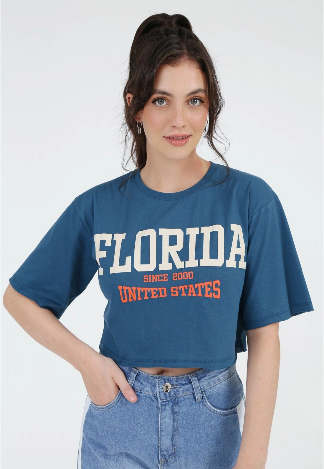 Blusa Cropped Manga Curta Florida