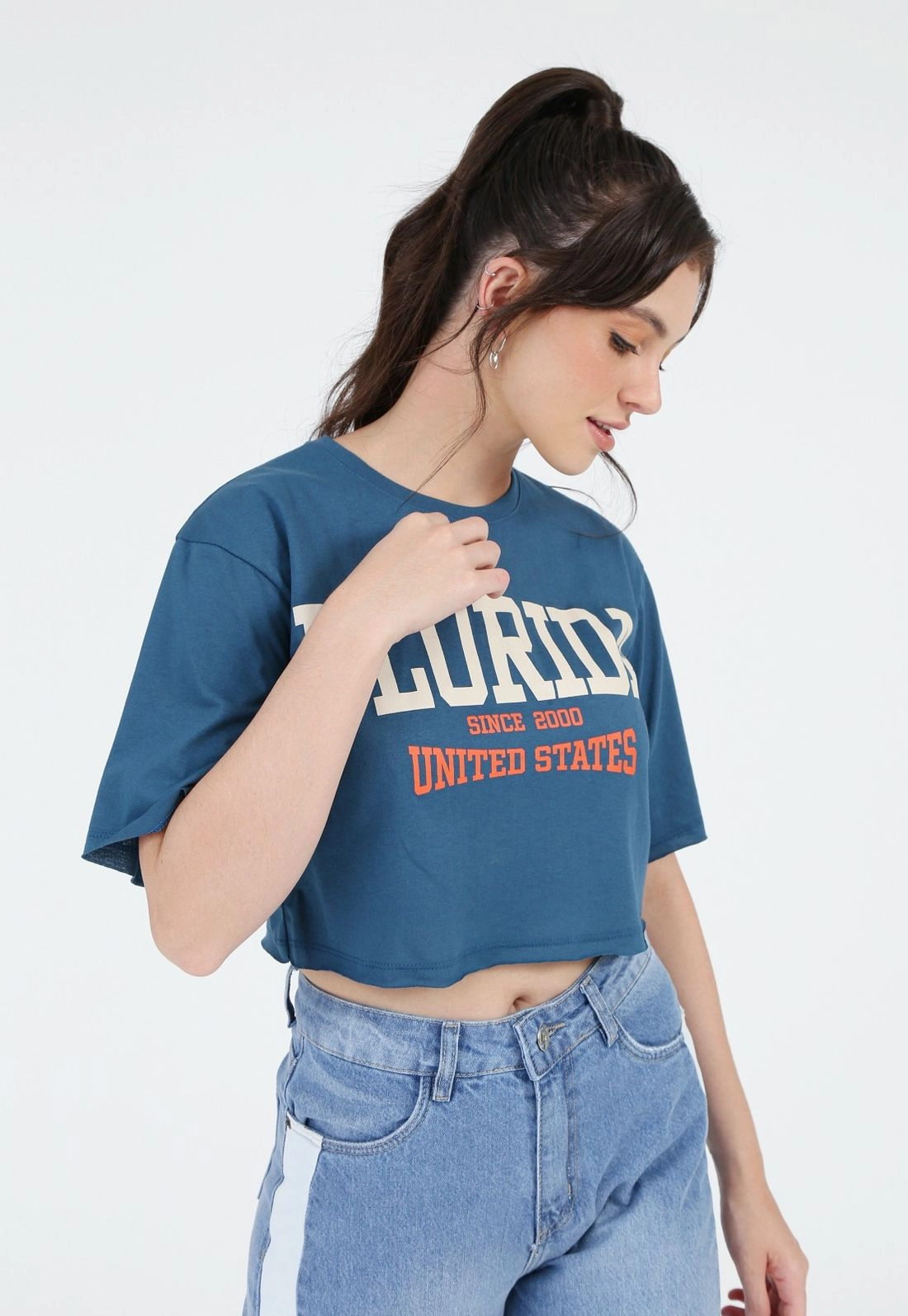 Blusa Cropped Manga Curta Florida