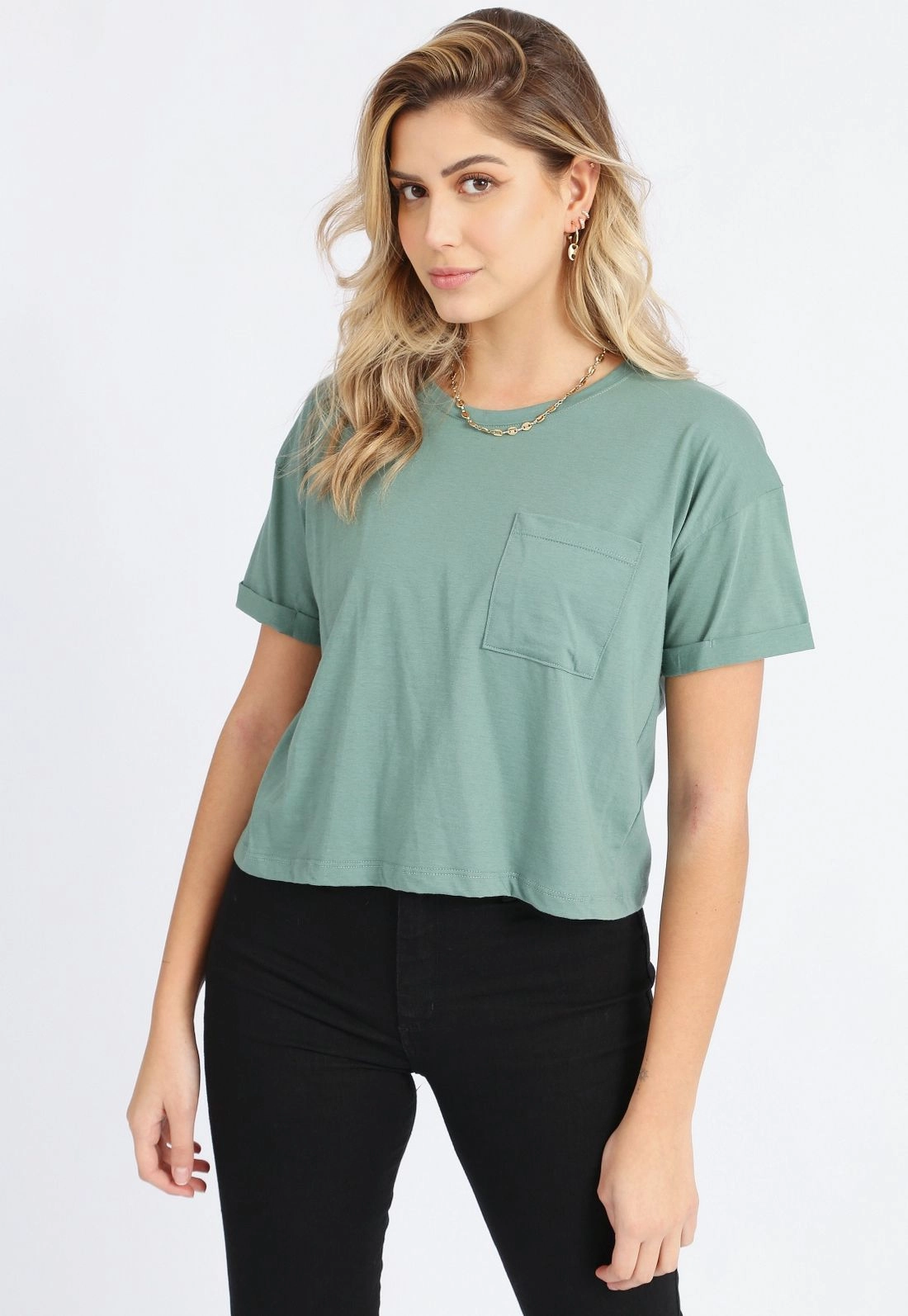 Blusa T-Shirt Manga Curta Bolso