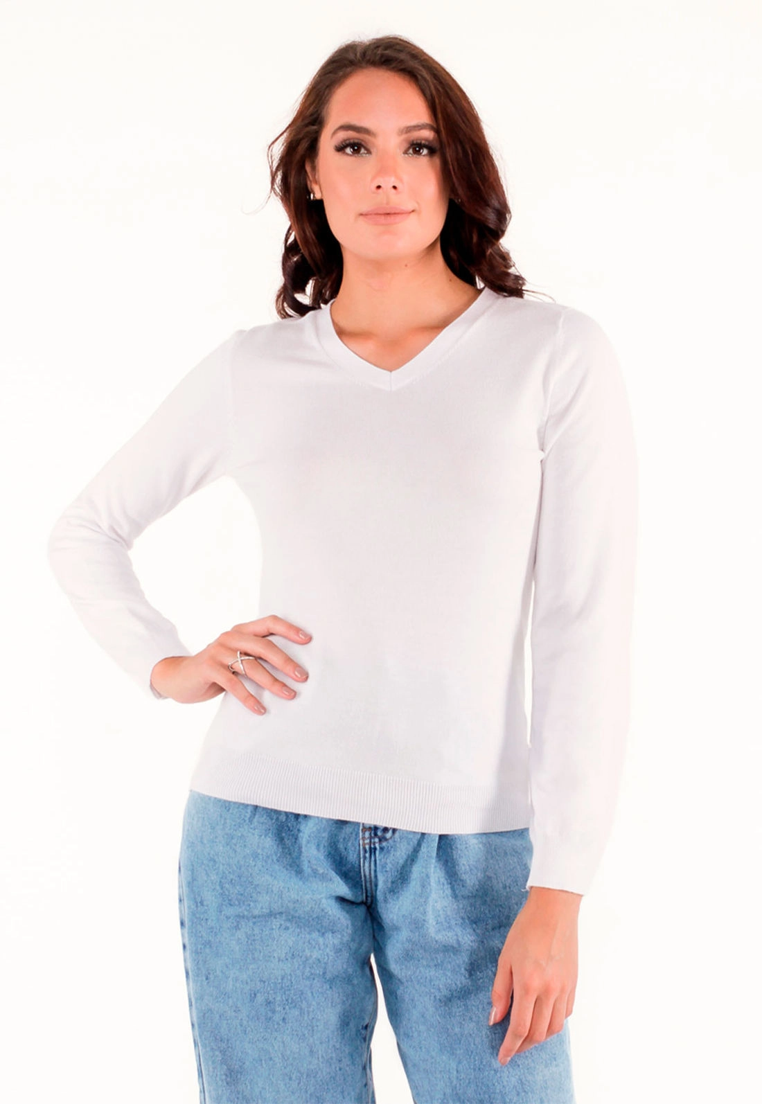 Blusa Tricô Decote V Básica