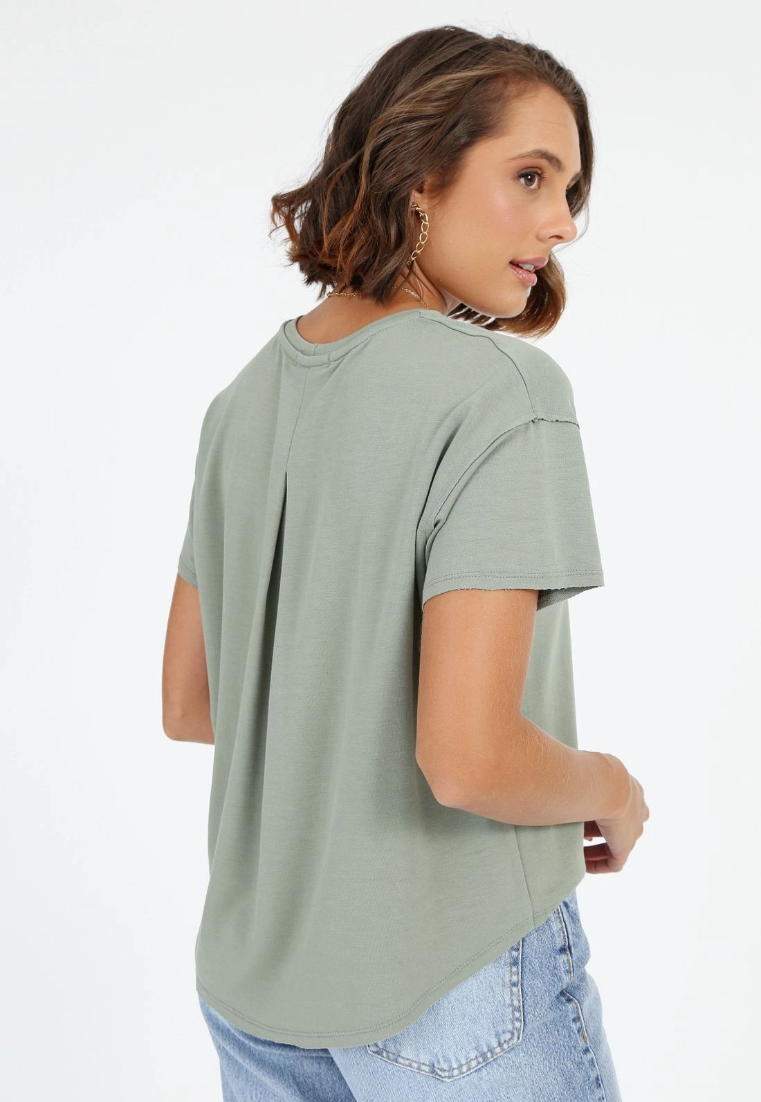 Blusa Moletinho Manga Curta Prega
