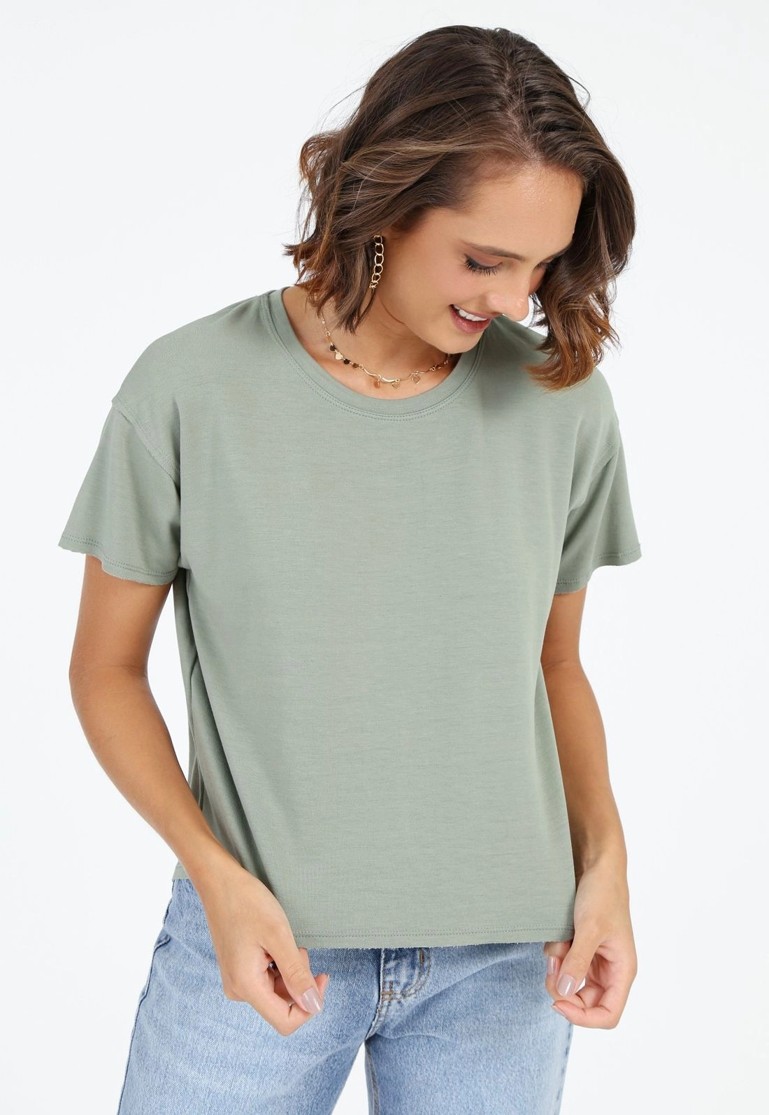 Blusa Moletinho Manga Curta Prega
