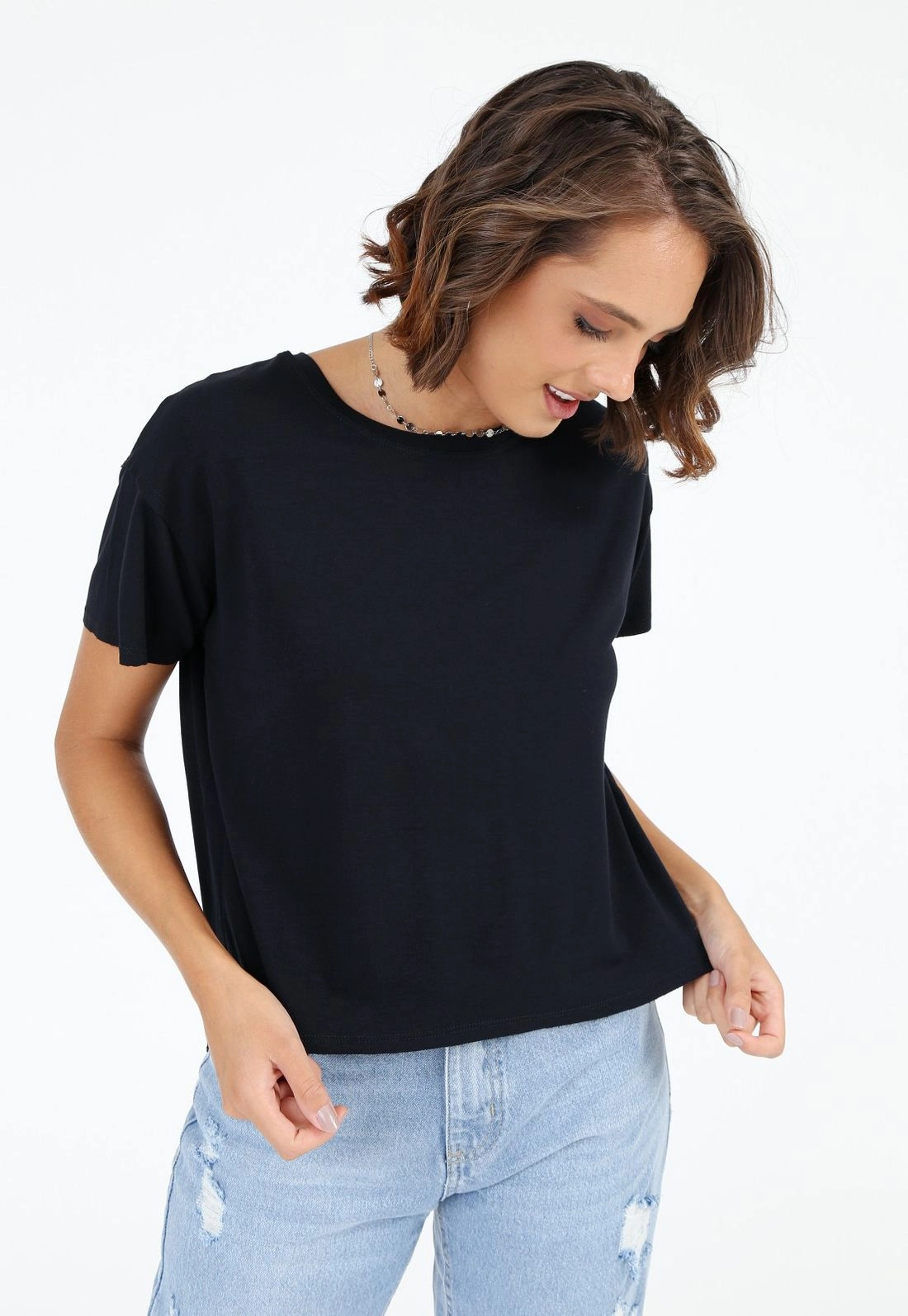 Blusa Moletinho Manga Curta Prega