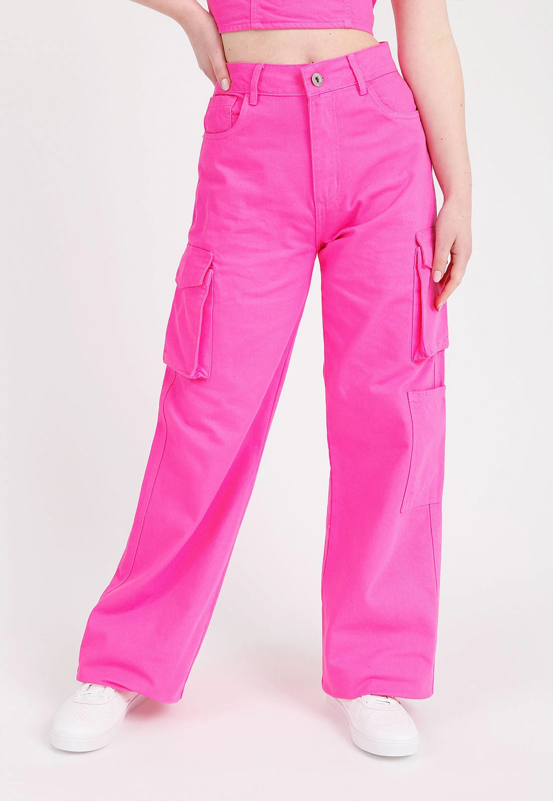 Calca Sarja Wide Leg Bolso Cargo