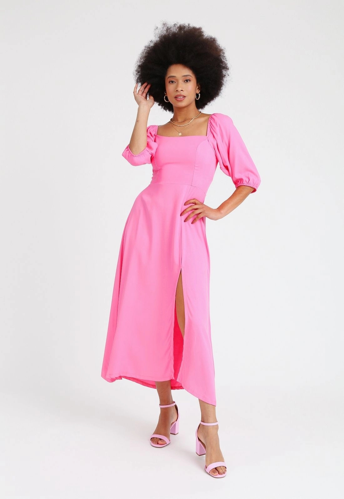 Vestido Midi Decote Quadrado