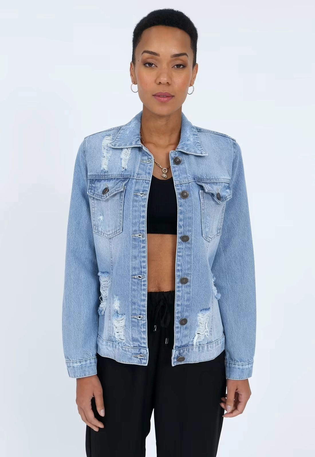 Jaqueta Jeans Azul Puídos
