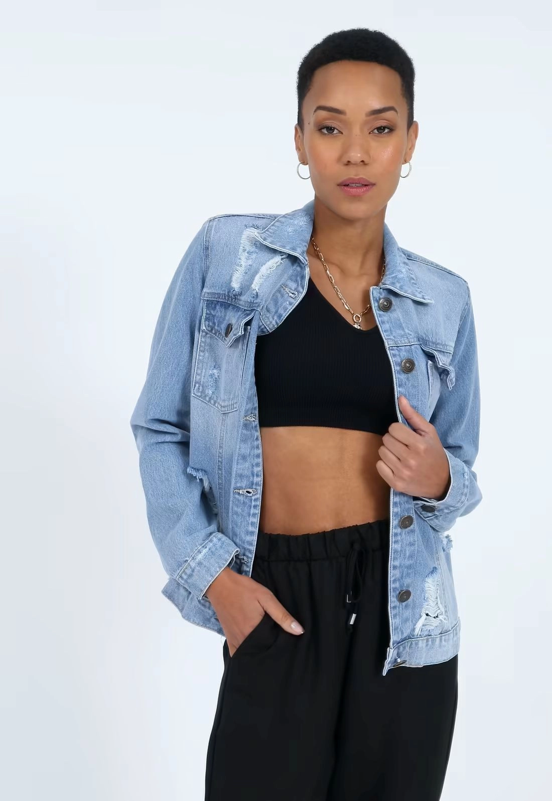 Jaqueta Jeans Azul Puídos