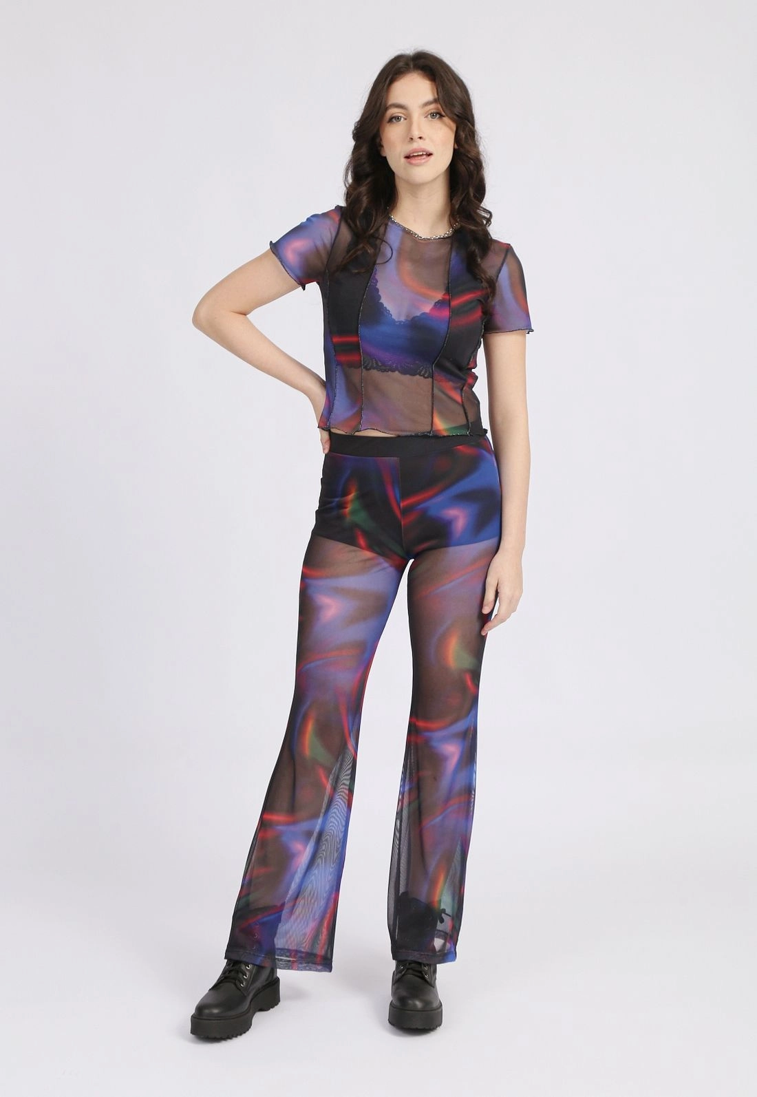 Calça Tule Flare Estampada