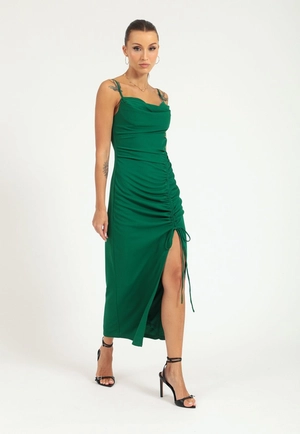 Vestido Crepe Alça Degage Puxador
