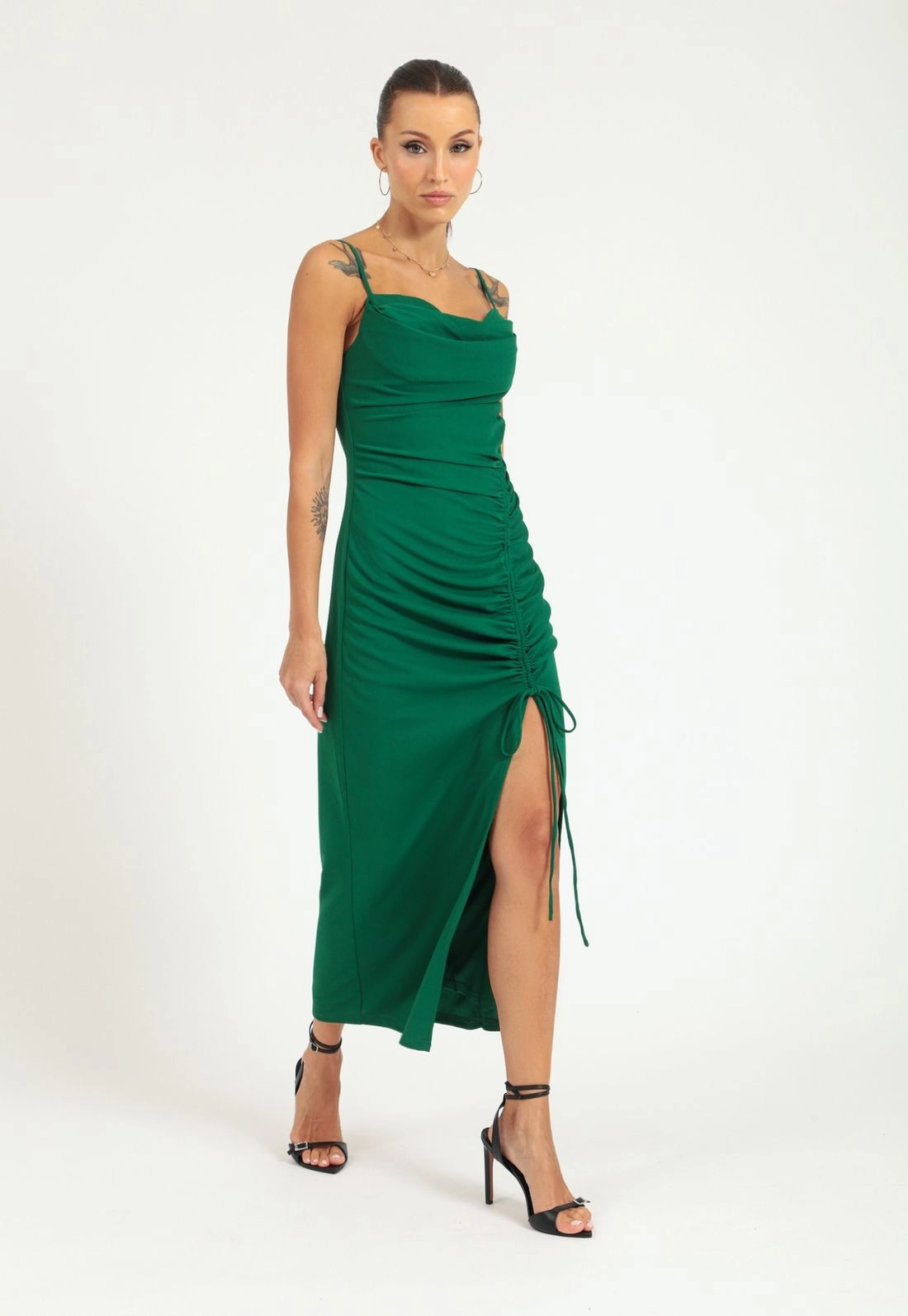 Vestido Crepe Alça Degage Puxador