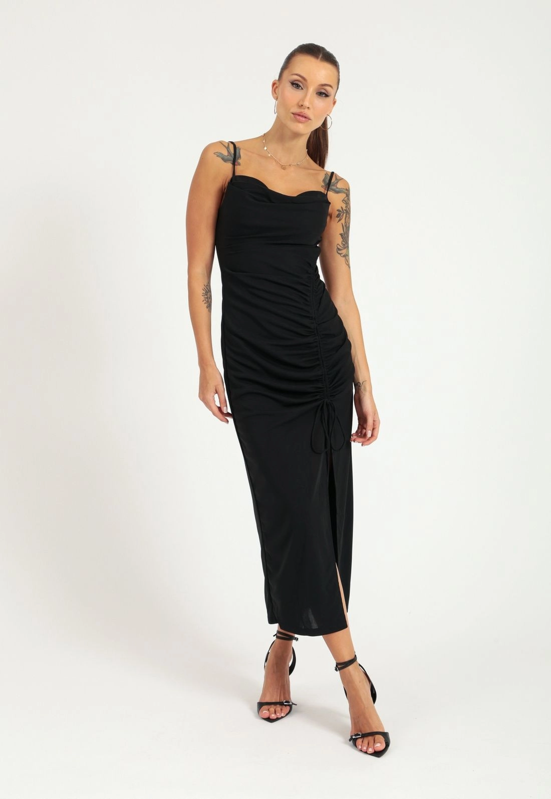 Vestido Crepe Alça Degage Puxador