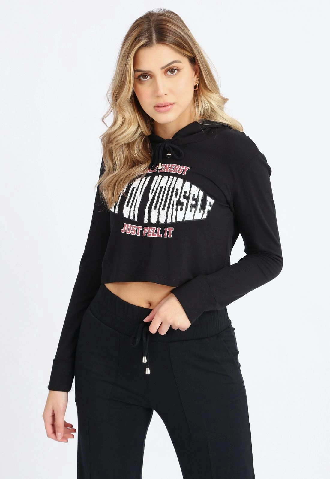 Blusa Cropped Moletinho Capuz