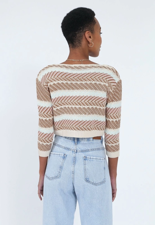 Cardigan Tricô 3/4 Jaquard Zig Zag