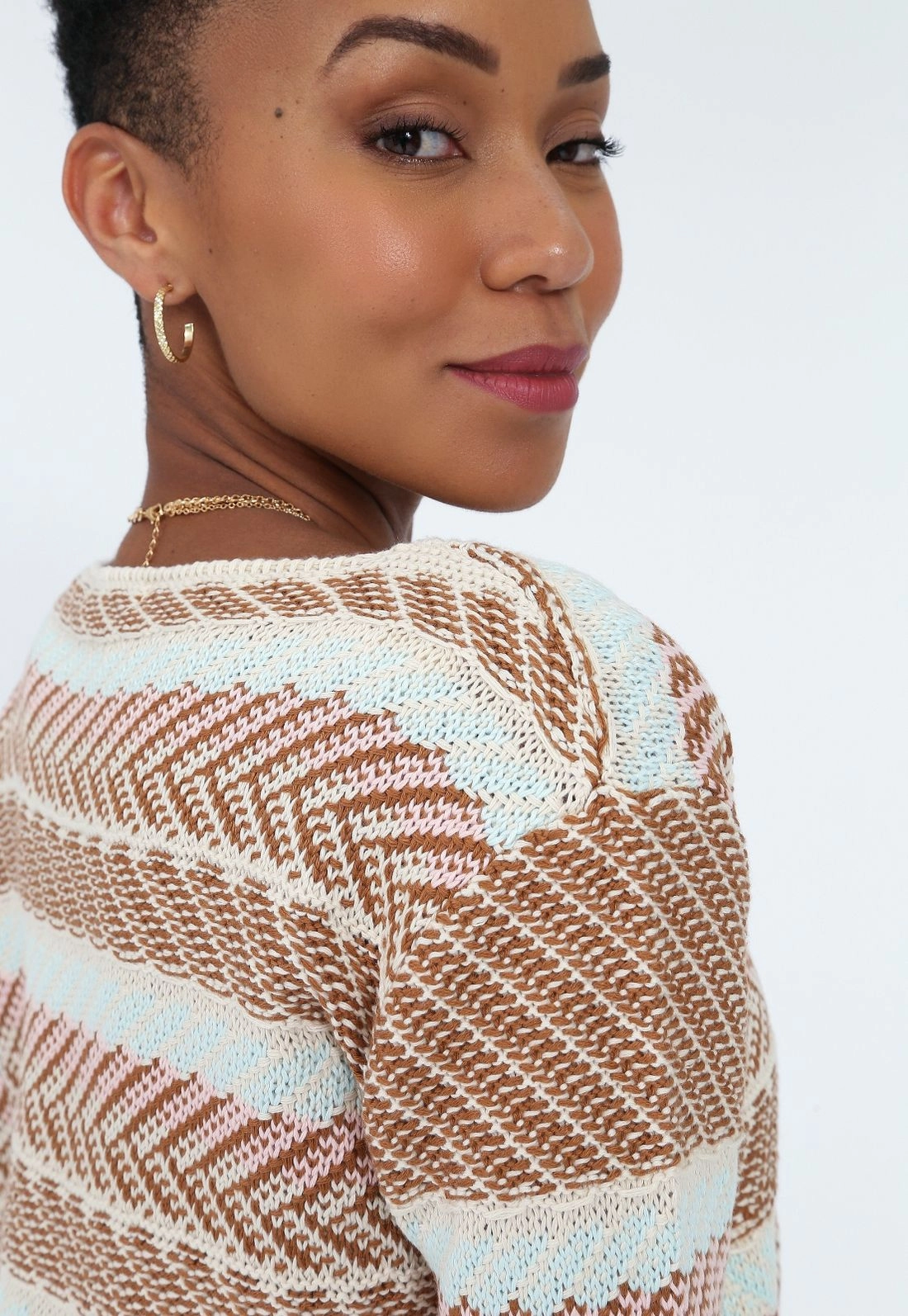 Cardigan Tricô 3/4 Jaquard Zig Zag
