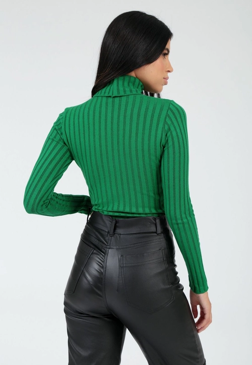 Blusa Tricô Canelado Gola Alta